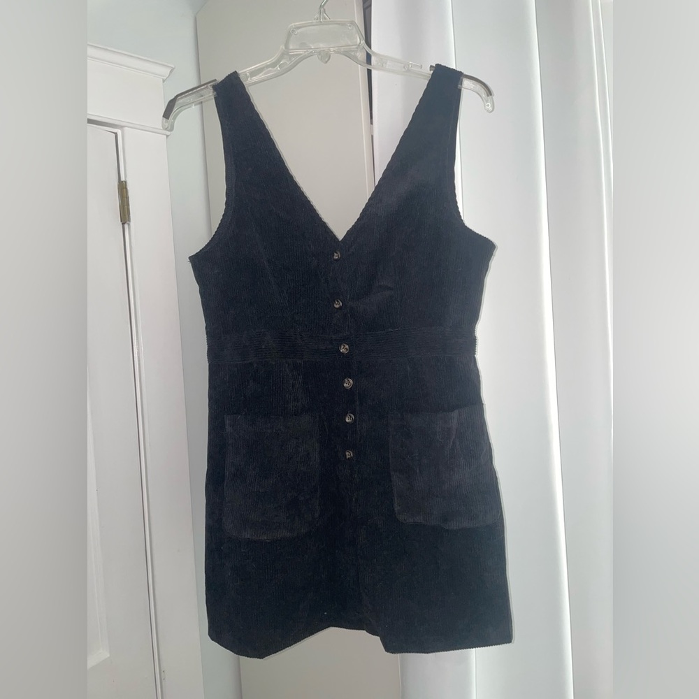 Black Corduroy Button-Down Dress